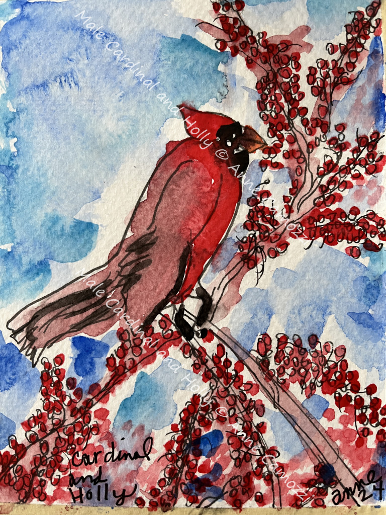 Male Cardinal and Holly