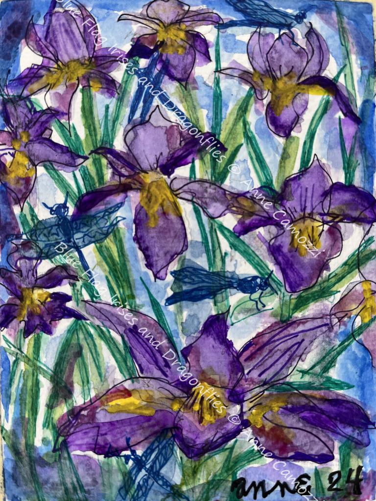 Blue Flag Irises and Dragonflies