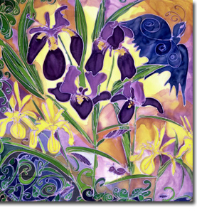 colourful picture of purple and yellow irises